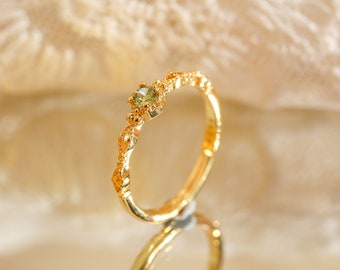Anelli di fidanzamento vintage con peridoto naturale, anelli da donna con peridoto, anelli minimalisti in oro 14k, anelli grezzi regolabili, regali per lei