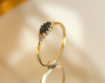 Natürliche schwarze Onyx Verlobungsringe Diamant Cluster Vintage Ringe Vintage Gold Verlobungsringe Brautringe Jahrestag Geschenke für Frauen