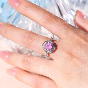 Anello di fidanzamento rotondo, anello d'argento squisito, anello di promessa, anello di diamanti, anello di carta, regalo per lei