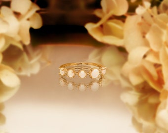 Opal Ring, Opal Stacking Ring, White Opal and CZ Ring, Gold Opal Ring, Sterling Silver Opal Ring, Delicate Opal Ring, Bridesmaid Gift