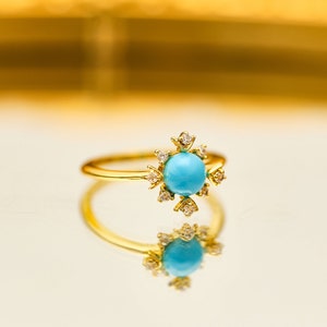 Natural Turquoise Rings, Turquoise Rings, Sterling Silver Rings for Women, Rings with Gemstones, Gemstone Flower Rings, Gifts for Her,