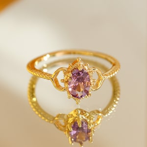 lady sterling silver natural amethyst rings, natural delicate rings, stackable rings, wedding promise rings, solitaire rings, gifts for her