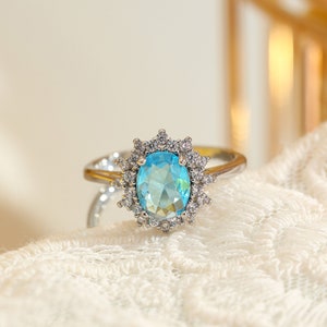 Exquisiter Aquamarin-Ring, natürlicher Edelstein-Heilring, edles Silber-Ring, Geburtstagsstein-Ring März, Kartenring, Geschenk zum Muttertag