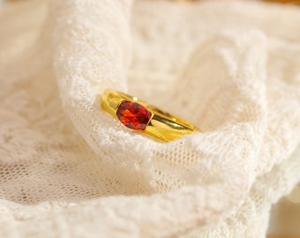 Anillos de rubí natural, anillos grabados a mano, diseño único, anillos apilables de plata de ley, anillos vintage franceses con piedra de nacimiento, regalos para el Día de la Madre