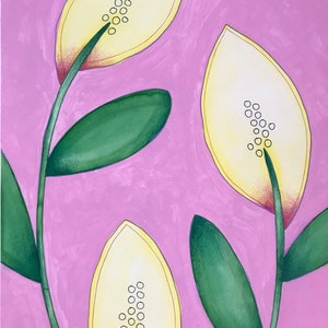 Original Kunstwerk *Lilien* Aquarell Stift und Bleistift auf Papier mit antik weißer Blende Kartenrahmen * Einrahmungsoptionen mit echtem Glas