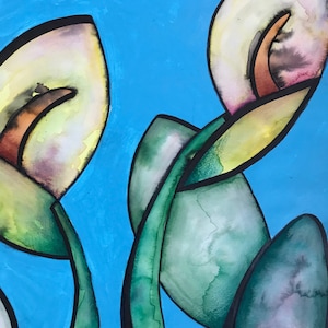 Original Hand Painted Lilies - Painted with Acrylics and Watercolour Pens and pencils - Free UK Postage