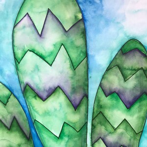 Original handgemalter Kaktus - Gemischt mit Aquarellstiften und Bleistiften - Versandkostenfrei