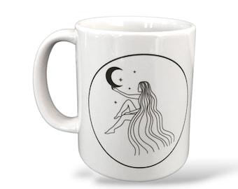 Moon Goddess Ceramic Coffee Mug: Selene, Witchy Celestial Mug