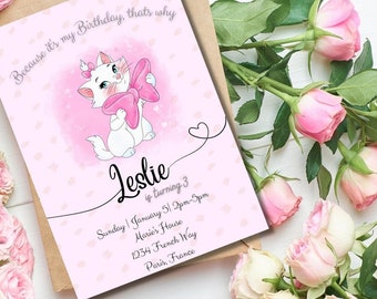 Marie Birthday Invitation, Aristocats Invitation, Birthday Invitation, Pink Cat Invitation