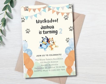 Blue Birthday Invitation, Children's Invitation, Bluey invitation, milestone birthday invitation