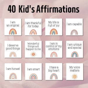 40 positive Affirmationskarten für Kinder, tägliche Affirmationen für Kinder, motivierendes Kartendeck, druckbares Set, digitaler Download