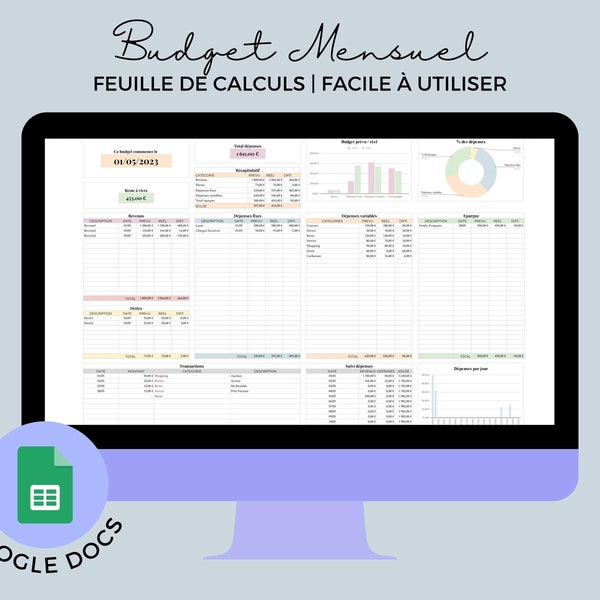 Budget Planner Mensuel en Français | Google Sheets | Feuille de Calculs