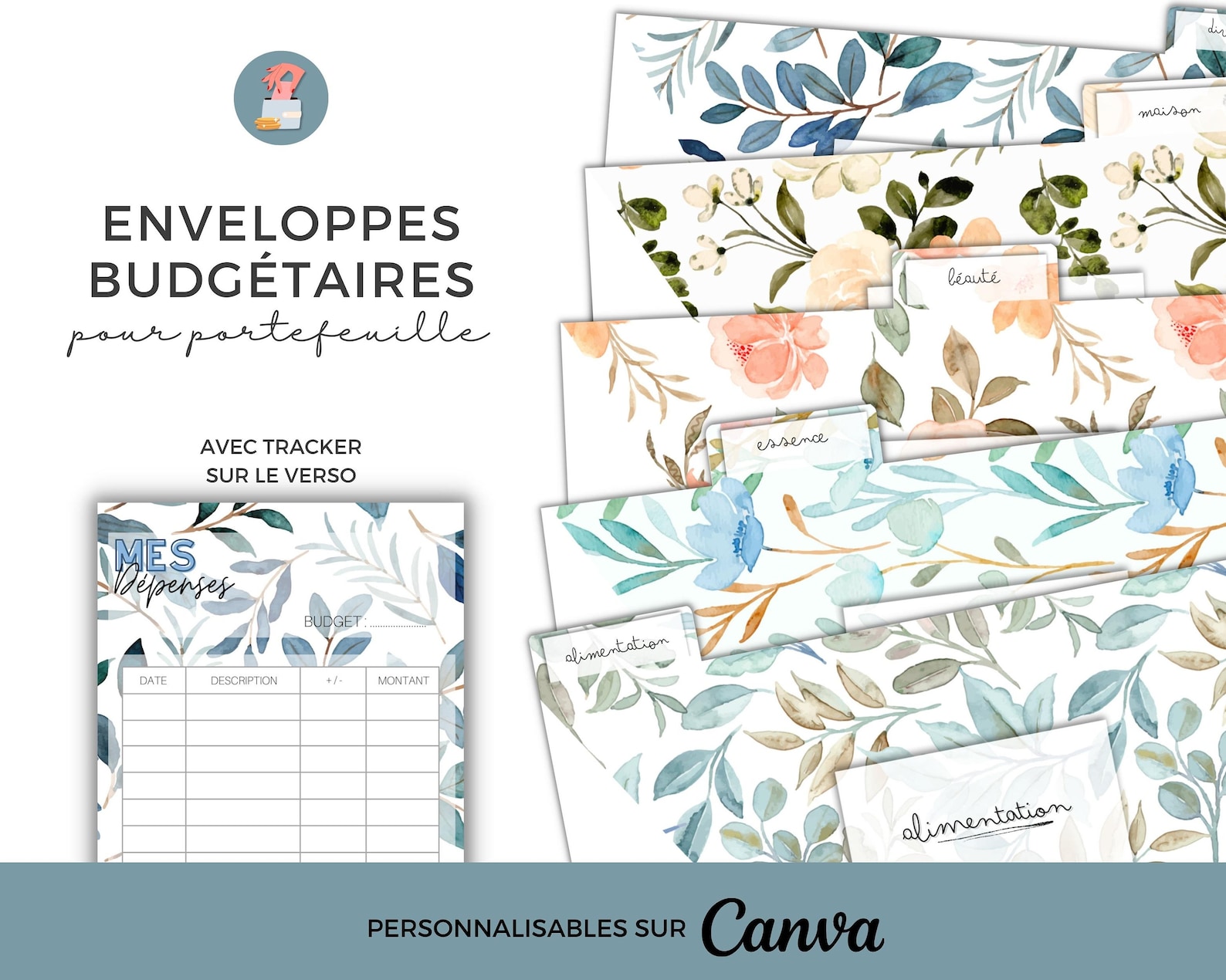 Enveloppe Budget à Imprimer Et Découper Gratuit Set de 5 Enveloppes Budgétaires pour Portefeuille | Personnalisables