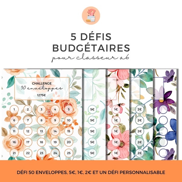 Set de 5 Défis Budgétaires pour Classeur Budget A6 en Français avec 1 Défi Personnalisable, Téléchargement PDF