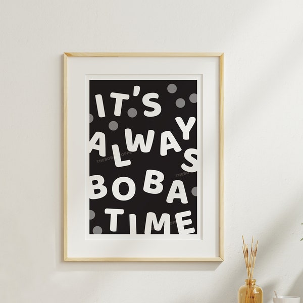 Boba Time Art Wall Poster | minimalist digital download printable home decor taiwan bubble tea