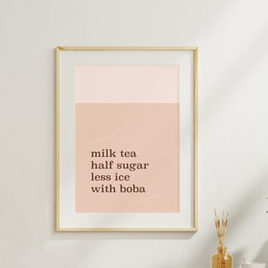 Boba Milk Tea Typography Wall Art Poster | digital download printable home decor taiwan bubble tea minimalist