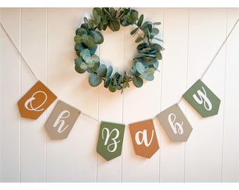 Wooden 'Oh Baby' Banner: Gender Neutral Baby Shower Decor