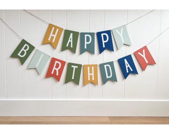 Happy Birthday Colorful Wooden Banner: Kids and Family Party Decor, Reusable Birthday Garland