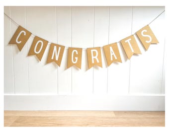Personalized Gold Congrats Banner: Custom Wooden Party Sign for Graduation, Engagement, Retirement, Promotion- Reusable Gold Garland