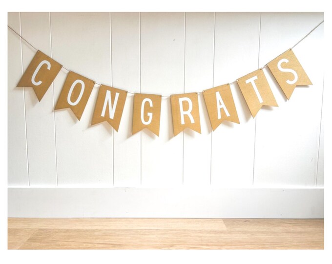 Personalized Gold Congrats Banner: Custom Wooden Party Sign for Graduation, Engagement, Retirement, Promotion- Reusable Gold Garland
