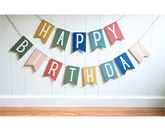 Happy Birthday Colorful Handmade Wooden Banner: Kids and Family Party Decor, Reusable Birthday Garland