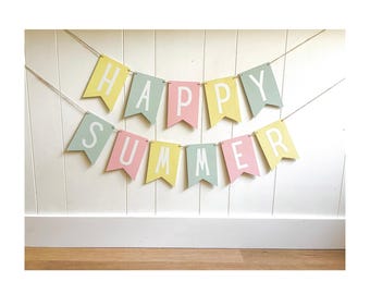 Happy Summer Hand-Painted Wooden Banner; Reusable Summer Party Sign