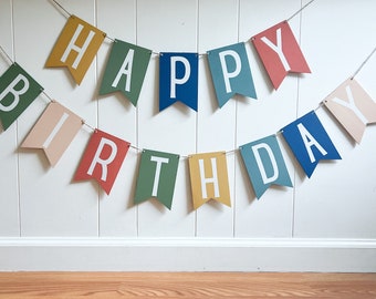 Happy Birthday Wooden Banner, Colorful Wood Birthday Banner, Birthday Party, Family Birthday, Kids Birthday Celebration, Party Decorations