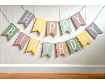 Happy Bithday Handmade Pastel Wooden Banner: Kids and Family Party Decor, Reusable Birthday Sign