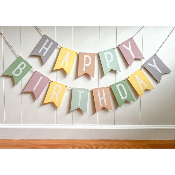 Happy Bithday Handmade Pastel Wooden Banner: Kids and Family Party Decor, Reusable Birthday Sign