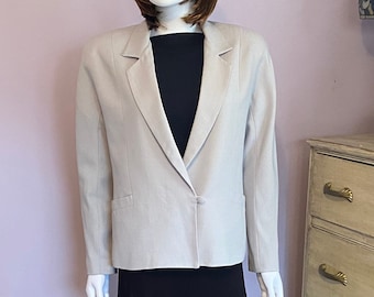 Vintage jaren 80 grijze wolmix blazer – enkele knoop, gevoerd, zakken