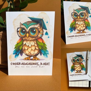 Carte de remise de diplôme personnalisée hibou, carte de remise de diplôme personnalisée amusante pour lui, pour elle, pour ami
