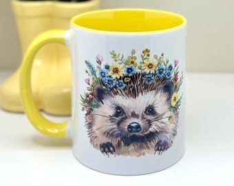 Floral Hedgehog Mug: Ceramic Woodland Animal Coffee Cup