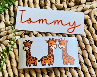 Personalised Giraffe Name Vinyl Decal, Safari Nursery Decor, Kids Bedroom Sticker