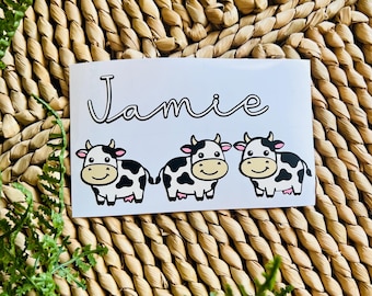 Personalised Cow Name Decal, Custom Vinyl Sticker, Farm Animal Laptop Sticker