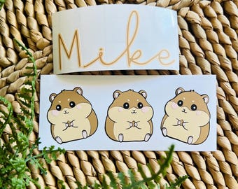 Personalised Hamster Name Vinyl Decal, Custom Animal Sticker, Laptop Water Bottle Accessory