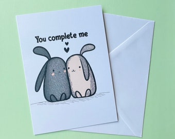 You Complete Me Love Card - Romantic Anniversary, Cute Couple Card with Heart Design for Valentine's and Special Occasions