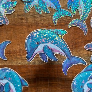 Holographic Dolphin Sticker, Waterproof Dolphin Sticker for Water Bottles and Laptops