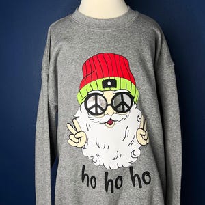 Kids Christmas Sweatshirt, Peace Sign Santa Graphic, Holiday Pullover