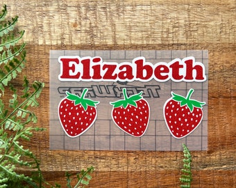 Personalized Strawberry Stickers: Waterproof Vinyl Name Decal