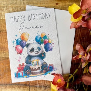 Carte d'anniversaire de panda personnalisée, carte de panda personnalisée, design unique pour enfants et adultes, voeux d'animaux mignons pour des occasions spéciales