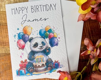 Carte d'anniversaire de panda personnalisée, carte de panda personnalisée, design unique pour enfants et adultes, voeux d'animaux mignons pour des occasions spéciales