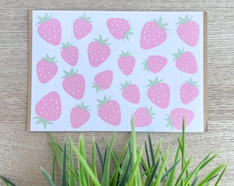 Pink Strawberry Vinyl Sticker Sheet, Waterproof Decals, Summer