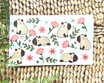 Capybara Floral Stickers, Waterproof Vinyl Decals