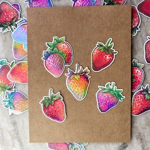 Holographic Strawberry Sticker Set: Waterproof Vinyl Decals