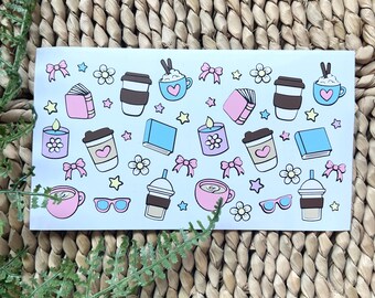 Pastel Coffee and Books Vinyl Sticker Decals, Cosy