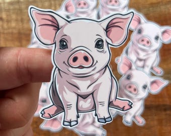 Cute Pig Vinyl Sticker, Water Resistant Pig Sticker for Water Bottles and Laptops