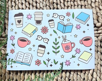 Coffee and Books Vinyl Sticker Set, Cosy Decals