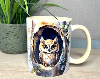 Owl Mug, Woodland Coffee Cup, Forest Animal Lover Gift
