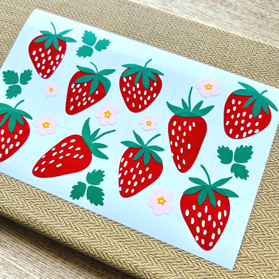 Glossy Strawberry Sticker Set, Waterproof Fruit Vinyl Decals for Water ...