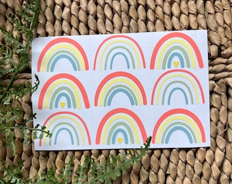 Pastel Rainbow Vinyl Stickers, Boho Decals with Glitter Hearts